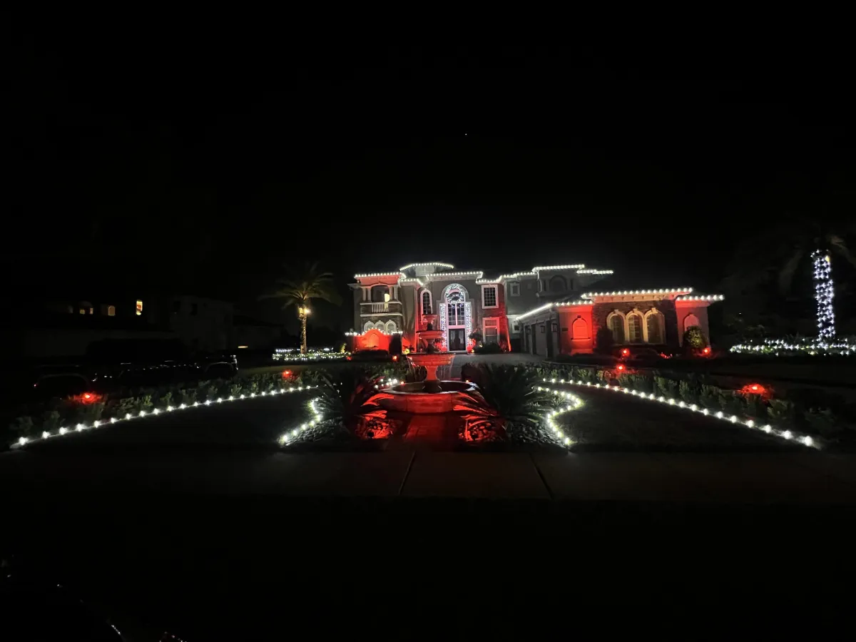Full property holiday lighting design at night